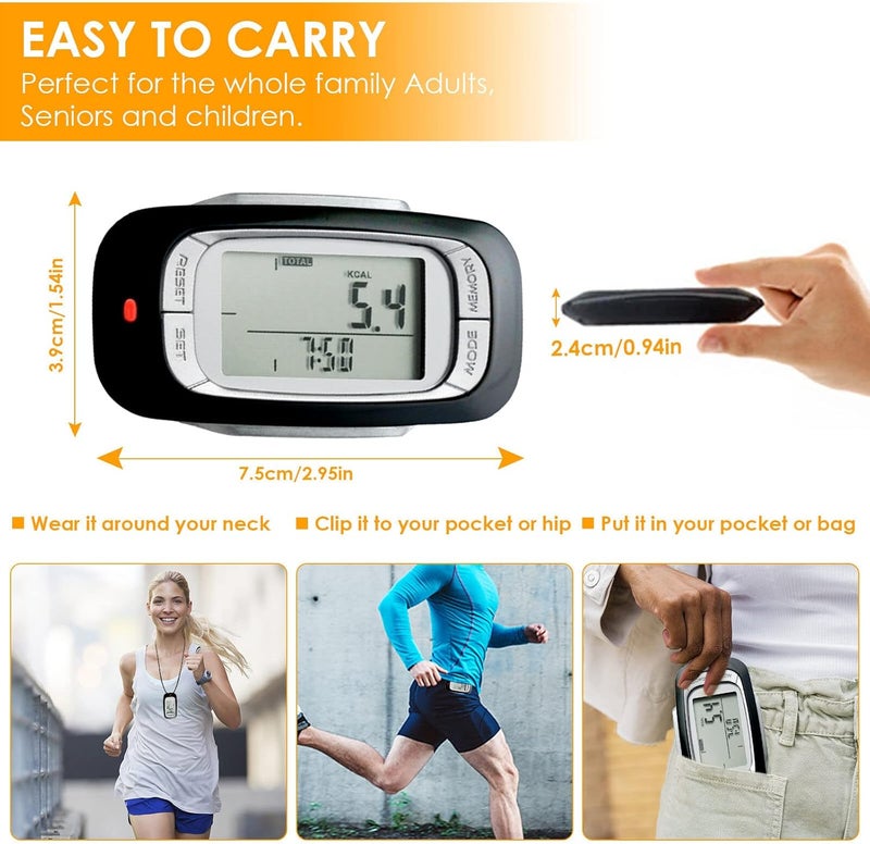 SOONHUA 3D Step Counter with Clip and Lanyard, Accurate Digital Pedometer with Large Digital Display 7 Days Memory Calorie Counter Accurately Track Steps for Men Women Adults Seniors - Image 2